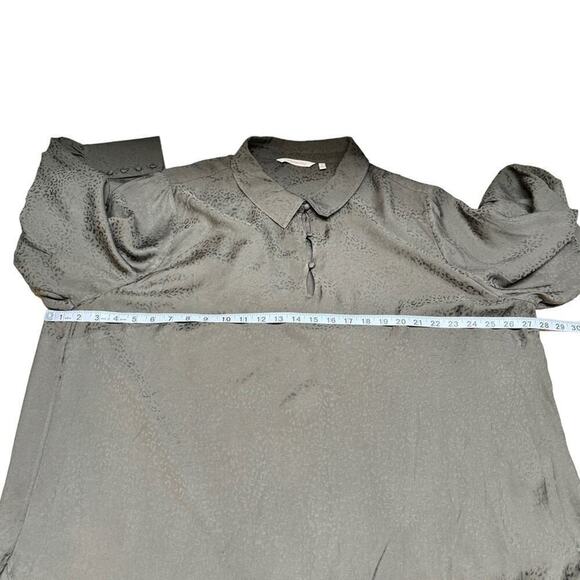 Soft Surroundings Green Jacquard Leopard Print Collared Long Sleeve Shirt Top 3X - Picture 10 of 14